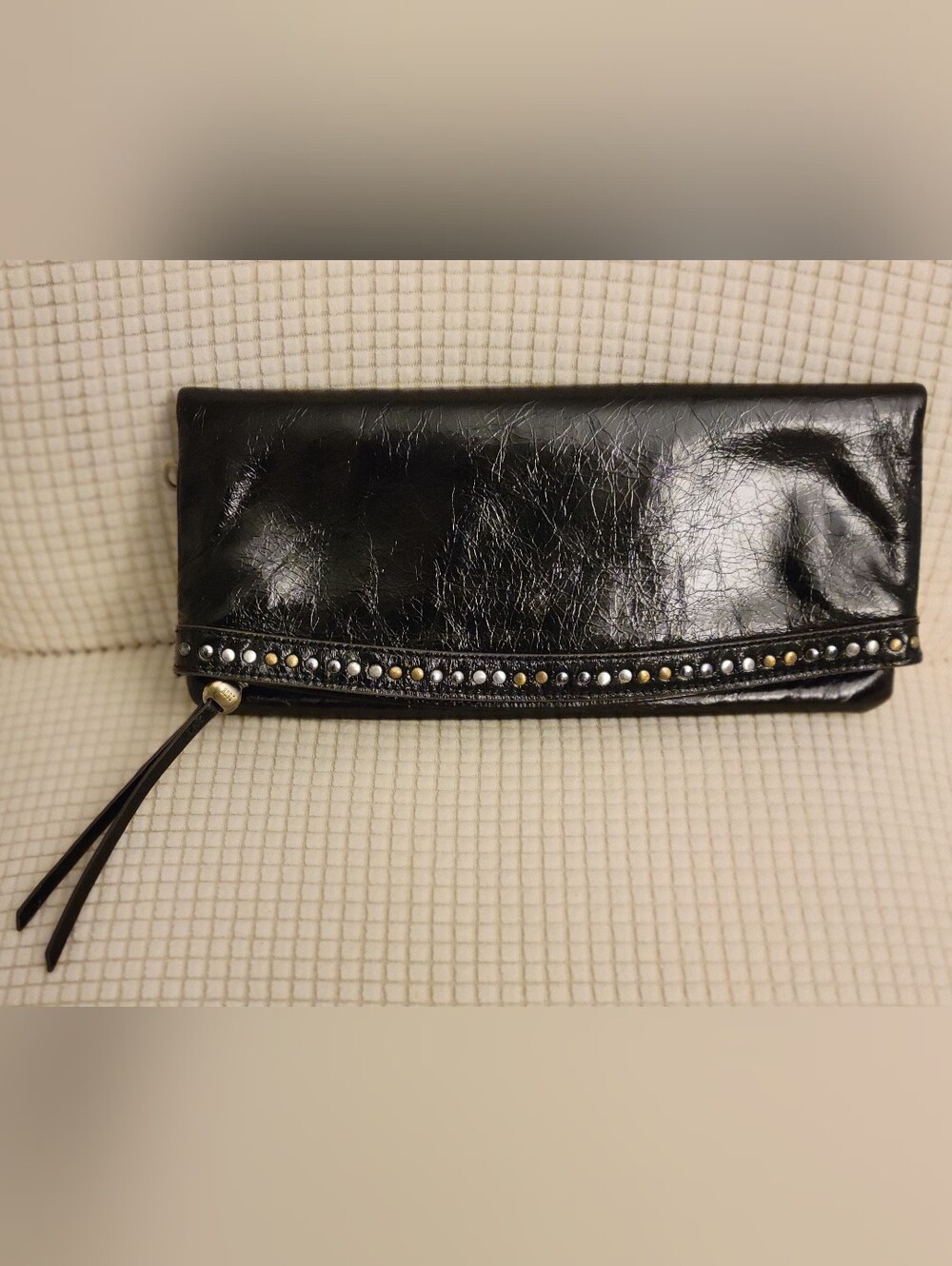 NWT HOBO International Black Studded Zeal Large Foldover Clutch